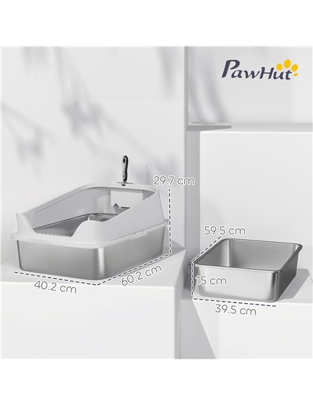 PawHut XL Stainless Steel Cat Litter Box with High Sides, Metal Scoop, 60 x 40 x 30 cm - pic 194511 | FastDaddyshop