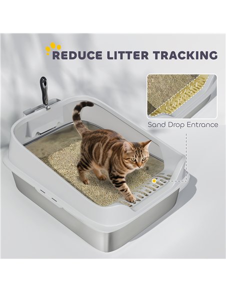 PawHut XL Stainless Steel Cat Litter Box with High Sides, Metal Scoop, 60 x 40 x 30 cm - pic 194515 | FastDaddyshop