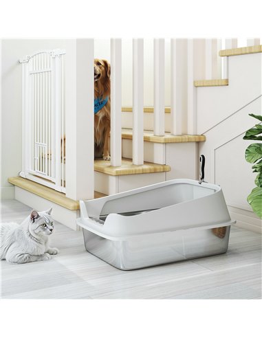 PawHut XL Stainless Steel Cat Litter Box with High Sides, Metal Scoop, 60 x 40 x 30 cm