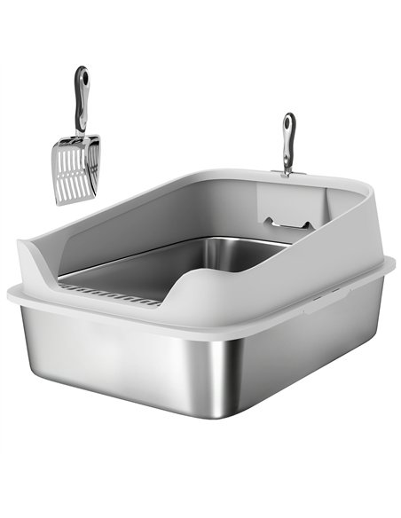 PawHut XXL Stainless Steel Cat Litter Box with High Sides, Metal Scoop, 70 x 50 x 30 cm - pic 194518 | FastDaddyshop