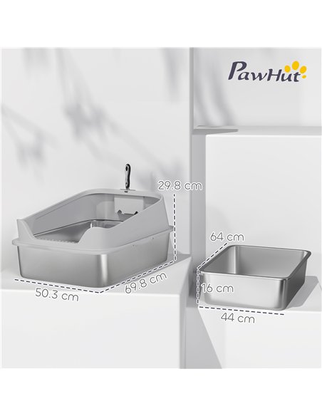 PawHut XXL Stainless Steel Cat Litter Box with High Sides, Metal Scoop, 70 x 50 x 30 cm - pic 194520 | FastDaddyshop