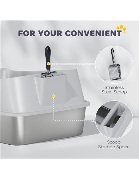 PawHut XXL Stainless Steel Cat Litter Box with High Sides, Metal Scoop, 70 x 50 x 30 cm - pic 194525 | FastDaddyshop