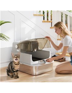 PawHut XXL Stainless Steel Cat Litter Tray, Enclosed Cat Litter Box with 90° Flip Cover, Double Doors, Scoop, Easy Clean, Grey 2