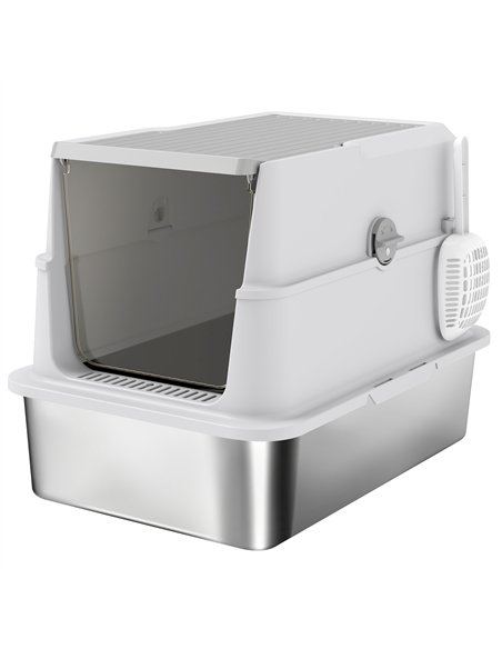 PawHut Extra Large Stainless Steel, Cat Litter Tray with Scoop, Flip Top - pic 194536 | FastDaddyshop