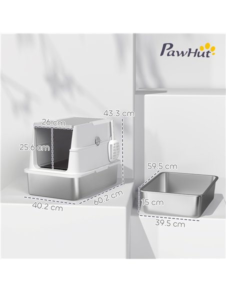 PawHut Extra Large Stainless Steel, Cat Litter Tray with Scoop, Flip Top - pic 194538 | FastDaddyshop