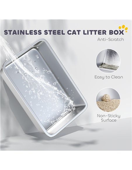 PawHut Extra Large Stainless Steel, Cat Litter Tray with Scoop, Flip Top - pic 194539 | FastDaddyshop