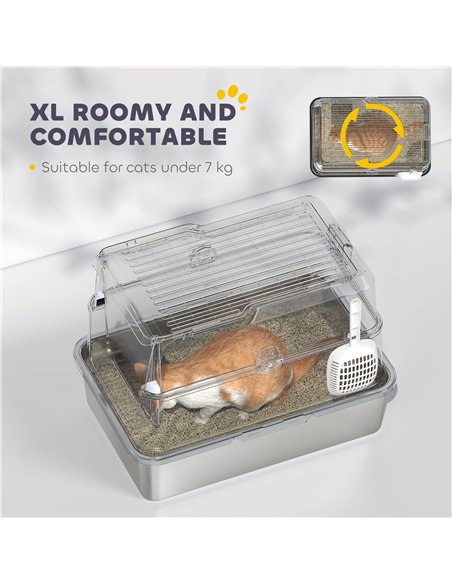 PawHut Extra Large Stainless Steel, Cat Litter Tray with Scoop, Flip Top - pic 194540 | FastDaddyshop