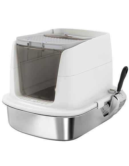 PawHut Large Stainless Steel Litter Box, Enclosed Metal Cat Litter Tray with Scoop, Deodoriser Bag, Front-Entry and Top-Exit - pic 194545 | FastDaddyshop