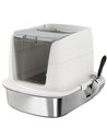 PawHut Large Stainless Steel Litter Box, Enclosed Metal Cat Litter Tray with Scoop, Deodoriser Bag, Front-Entry and Top-Exit