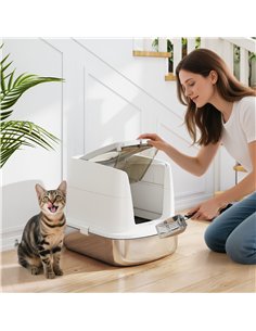 PawHut Large Stainless Steel Litter Box, Enclosed Metal Cat Litter Tray with Scoop, Deodoriser Bag, Front-Entry and Top-Exit 2