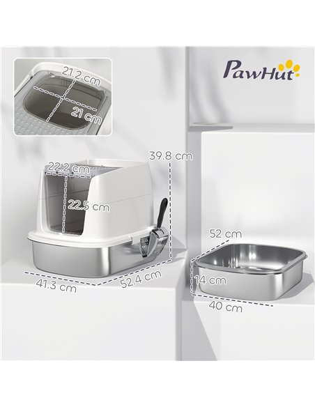 PawHut Large Stainless Steel Litter Box, Enclosed Metal Cat Litter Tray with Scoop, Deodoriser Bag, Front-Entry and Top-Exit - pic 194547 | FastDaddyshop