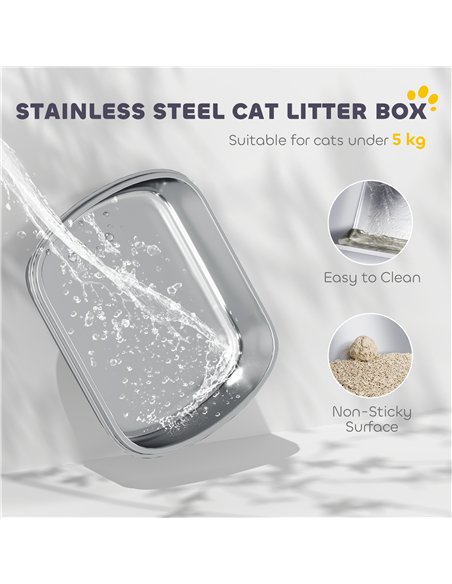 PawHut Large Stainless Steel Litter Box, Enclosed Metal Cat Litter Tray with Scoop, Deodoriser Bag, Front-Entry and Top-Exit - pic 194548 | FastDaddyshop