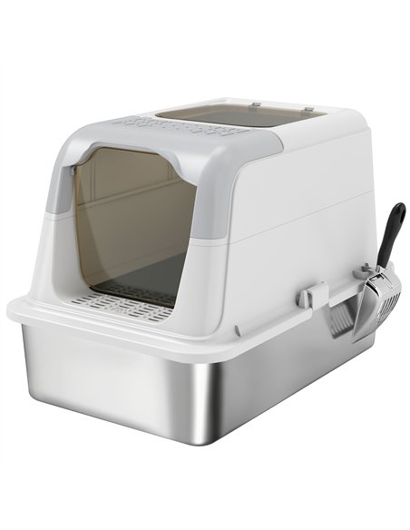 PawHut Extra Large Stainless Steel Litter Box, Enclosed Cat Litter Tray with Scoop, Deodorizer Bag, Front-Entry and Top-Exit - pic 194554 | FastDaddyshop