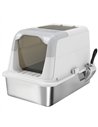 PawHut Extra Large Stainless Steel Litter Box, Enclosed Cat Litter Tray with Scoop, Deodorizer Bag, Front-Entry and Top-Exit