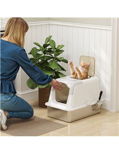 PawHut Extra Large Stainless Steel Litter Box, Enclosed Cat Litter Tray with Scoop, Deodorizer Bag, Front-Entry and Top-Exit 2