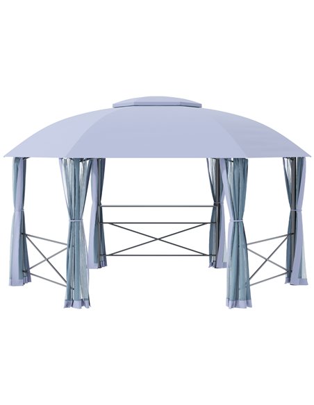 Outsunny 4x4.7m Hexagon Gazebo Tent with 2 Tier Roof, Netting, Steel Frame, Grey - pic 19456 | FastDaddyshop