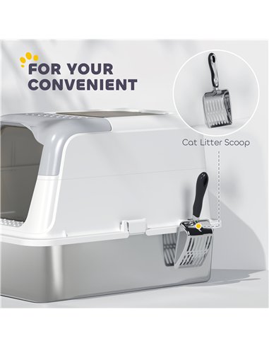 PawHut Extra Large Stainless Steel Litter Box, Enclosed Cat Litter Tray with Scoop, Deodorizer Bag, Front-Entry and Top-Exit