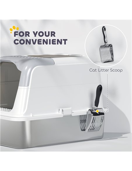 PawHut Extra Large Stainless Steel Litter Box, Enclosed Cat Litter Tray with Scoop, Deodorizer Bag, Front-Entry and Top-Exit - pic 194560 | FastDaddyshop