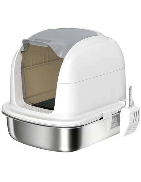 PawHut Stainless Steel Cat Litter Box with Lid, for Cats, Enclosed Cat Litter Box with Flip Cover, Scoop - pic 194572 | FastDaddyshop