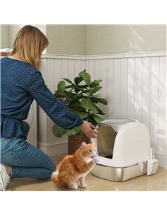 PawHut Stainless Steel Cat Litter Box with Lid, for Cats, Enclosed Cat Litter Box with Flip Cover, Scoop 2