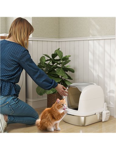 PawHut Stainless Steel Cat Litter Box with Lid, for Cats, Enclosed Cat Litter Box with Flip Cover, Scoop