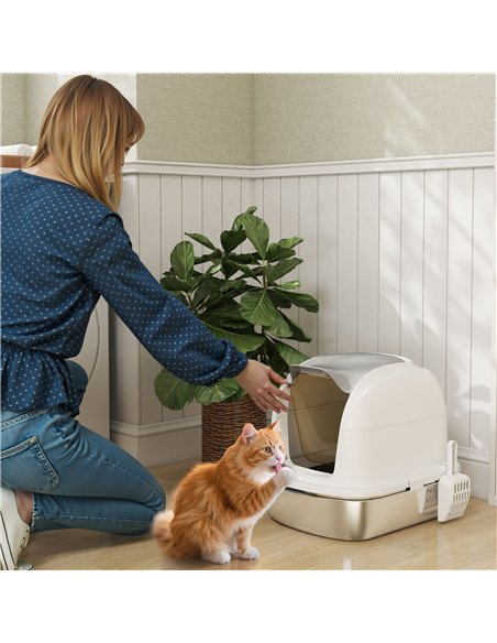 PawHut Stainless Steel Cat Litter Box with Lid, for Cats, Enclosed Cat Litter Box with Flip Cover, Scoop - pic 194573 | FastDaddyshop