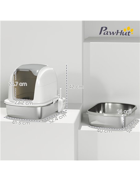 PawHut Stainless Steel Cat Litter Box with Lid, for Cats, Enclosed Cat Litter Box with Flip Cover, Scoop - pic 194574 | FastDaddyshop
