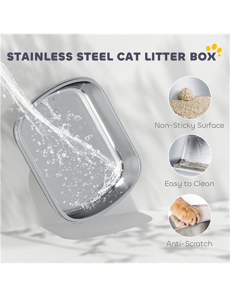 PawHut Stainless Steel Cat Litter Box with Lid, for Cats, Enclosed Cat Litter Box with Flip Cover, Scoop - pic 194575 | FastDaddyshop