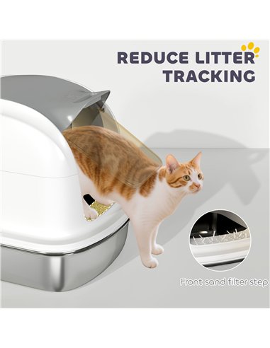 PawHut Stainless Steel Cat Litter Box with Lid, for Cats, Enclosed Cat Litter Box with Flip Cover, Scoop