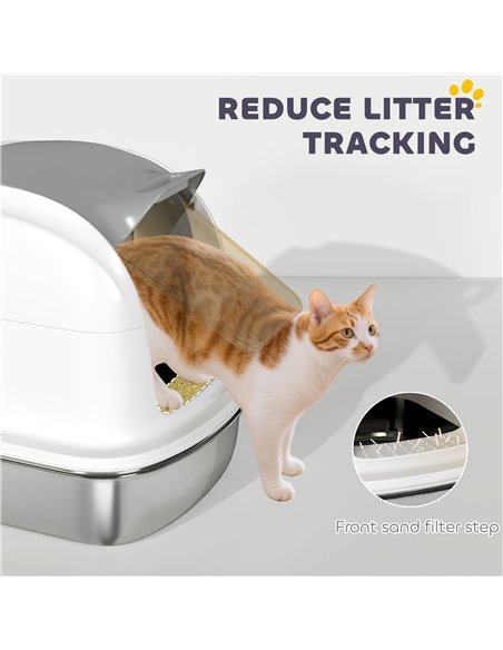 PawHut Stainless Steel Cat Litter Box with Lid, for Cats, Enclosed Cat Litter Box with Flip Cover, Scoop - pic 194579 | FastDaddyshop