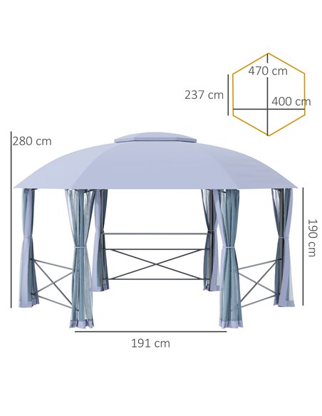 Outsunny 4x4.7m Hexagon Gazebo Tent with 2 Tier Roof, Netting, Steel Frame, Grey - pic 19458 | FastDaddyshop