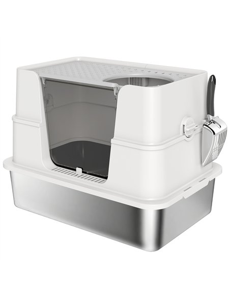 PawHut XL Stainless Steel Litter Box w/ 100° Flip Top, Scoop, Side Top Dual Entry, Odor Free, Easy Cleaning, Anti Leakage - pic 194581 | FastDaddyshop