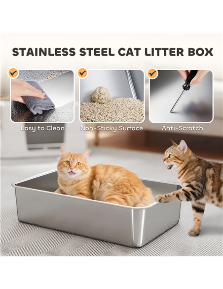 PawHut XL Stainless Steel Litter Box w/ 100° Flip Top, Scoop, Side Top Dual Entry, Odor Free, Easy Cleaning, Anti Leakage - pic 194584 | FastDaddyshop