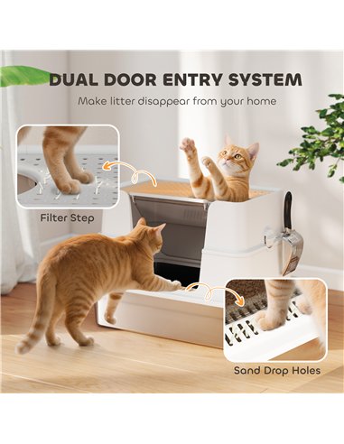PawHut XL Stainless Steel Litter Box w/ 100° Flip Top, Scoop, Side Top Dual Entry, Odor Free, Easy Cleaning, Anti Leakage