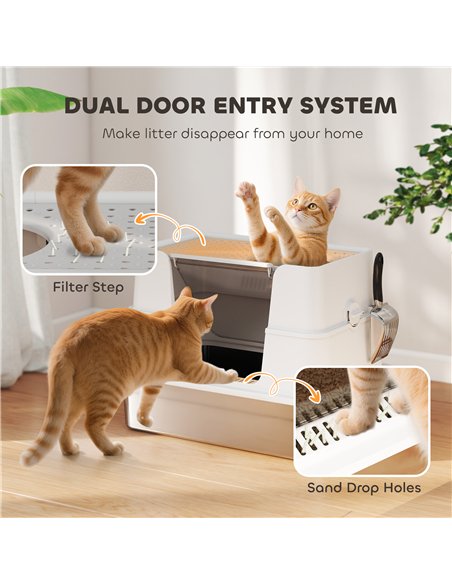 PawHut XL Stainless Steel Litter Box w/ 100° Flip Top, Scoop, Side Top Dual Entry, Odor Free, Easy Cleaning, Anti Leakage - pic 194587 | FastDaddyshop