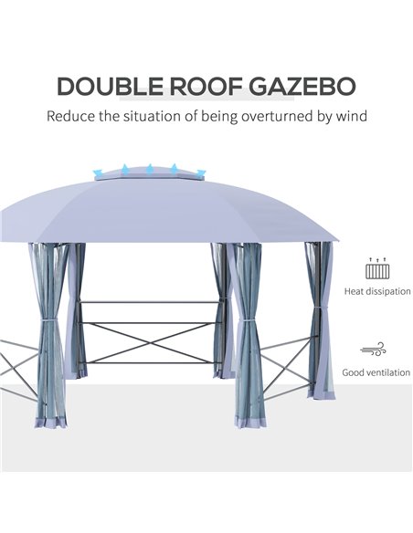 Outsunny 4x4.7m Hexagon Gazebo Tent with 2 Tier Roof, Netting, Steel Frame, Grey - pic 19459 | FastDaddyshop