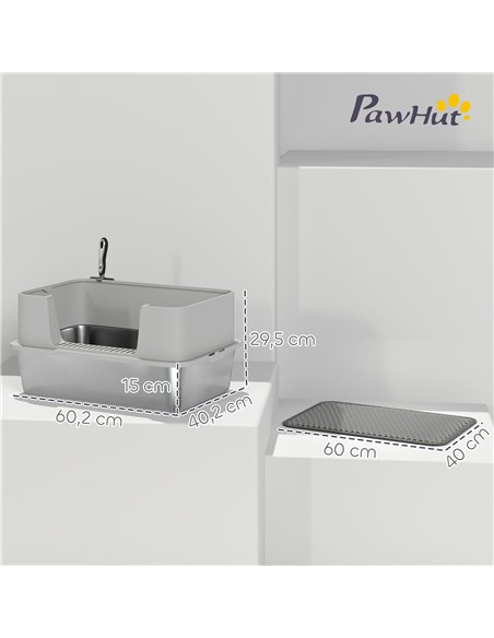 PawHut High Sided Stainless Steel Litter Box, Metal Cat Litter Tray with Metal Scoop, Litter Mat, Never Absorbs Odors, Grey - pic 194592 | FastDaddyshop