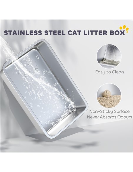 PawHut High Sided Stainless Steel Litter Box, Metal Cat Litter Tray with Metal Scoop, Litter Mat, Never Absorbs Odors, Grey - pic 194593 | FastDaddyshop