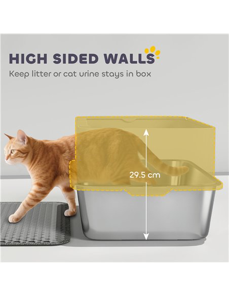 PawHut High Sided Stainless Steel Litter Box, Metal Cat Litter Tray with Metal Scoop, Litter Mat, Never Absorbs Odors, Grey - pic 194594 | FastDaddyshop