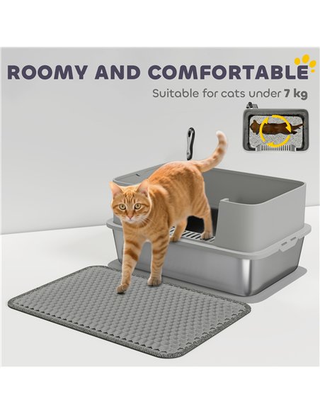 PawHut High Sided Stainless Steel Litter Box, Metal Cat Litter Tray with Metal Scoop, Litter Mat, Never Absorbs Odors, Grey - pic 194596 | FastDaddyshop