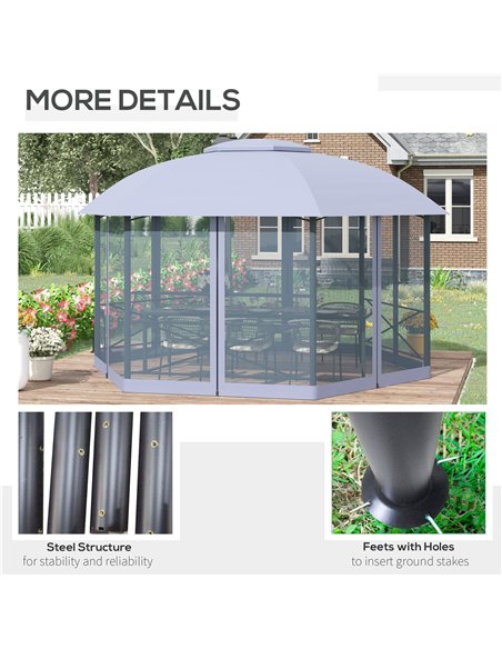 Outsunny 4x4.7m Hexagon Gazebo Tent with 2 Tier Roof, Netting, Steel Frame, Grey - pic 19461 | FastDaddyshop