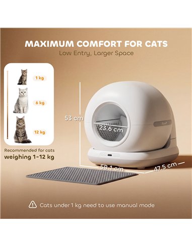 PawHut 72L Self Cleaning Cat Litter Tray Automatic Cat Litter Box APP Control for Multiple Cats