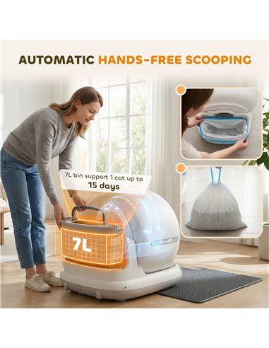 PawHut 72L Self Cleaning Cat Litter Tray Automatic Cat Litter Box APP Control for Multiple Cats