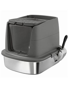 PawHut Large Stainless Steel Litter Box, Enclosed Metal Cat Litter Tray with Scoop, Deodoriser Bag, Front-Entry and Top-Exit