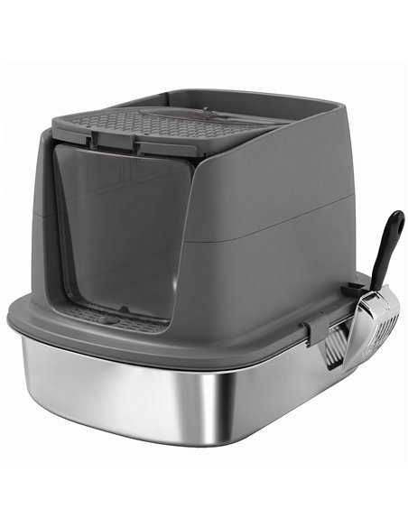 PawHut Large Stainless Steel Litter Box, Enclosed Metal Cat Litter Tray with Scoop, Deodoriser Bag, Front-Entry and Top-Exit - pic 194626 | FastDaddyshop