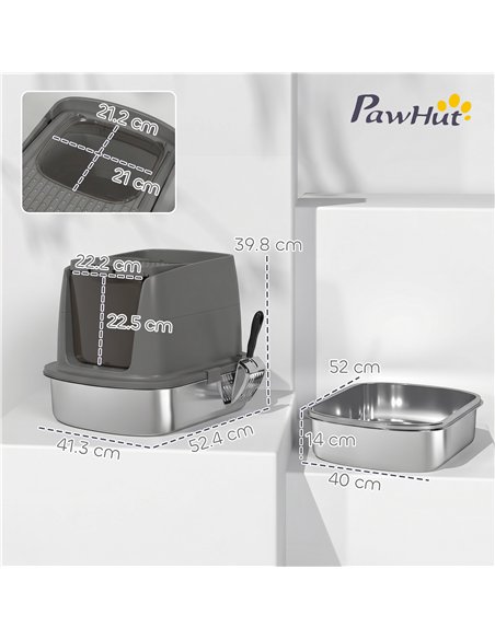 PawHut Large Stainless Steel Litter Box, Enclosed Metal Cat Litter Tray with Scoop, Deodoriser Bag, Front-Entry and Top-Exit - pic 194628 | FastDaddyshop