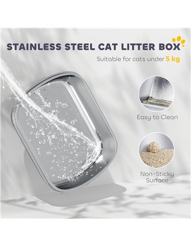 PawHut Large Stainless Steel Litter Box, Enclosed Metal Cat Litter Tray with Scoop, Deodoriser Bag, Front-Entry and Top-Exit