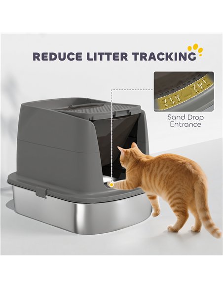 PawHut Large Stainless Steel Litter Box, Enclosed Metal Cat Litter Tray with Scoop, Deodoriser Bag, Front-Entry and Top-Exit - pic 194631 | FastDaddyshop