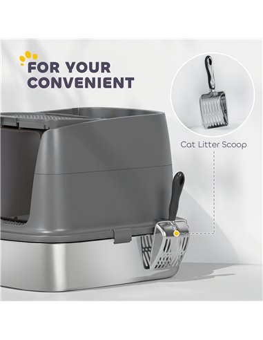 PawHut Large Stainless Steel Litter Box, Enclosed Metal Cat Litter Tray with Scoop, Deodoriser Bag, Front-Entry and Top-Exit