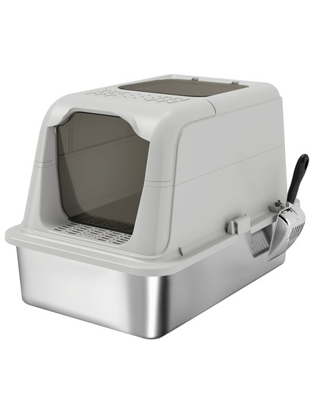 PawHut Extra Large Stainless Steel Litter Box, Enclosed Cat Litter Tray with Scoop, Deodorizer Bag, Front-Entry and Top-Exit - pic 194635 | FastDaddyshop